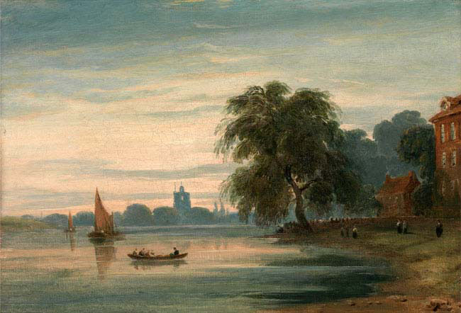 view along the thames towards chelsea old church
